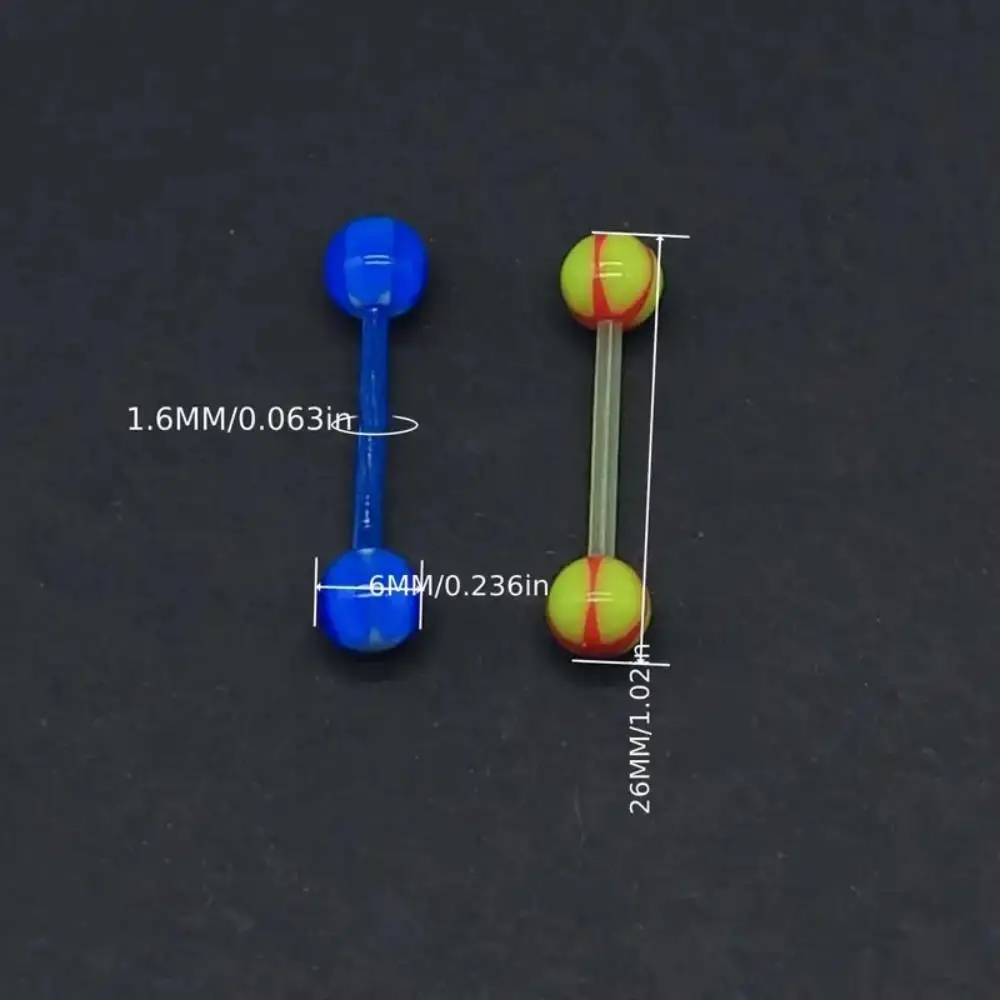 50pcs Mixed Color Soft Rod Acrylic Tongue Stud Ring Set