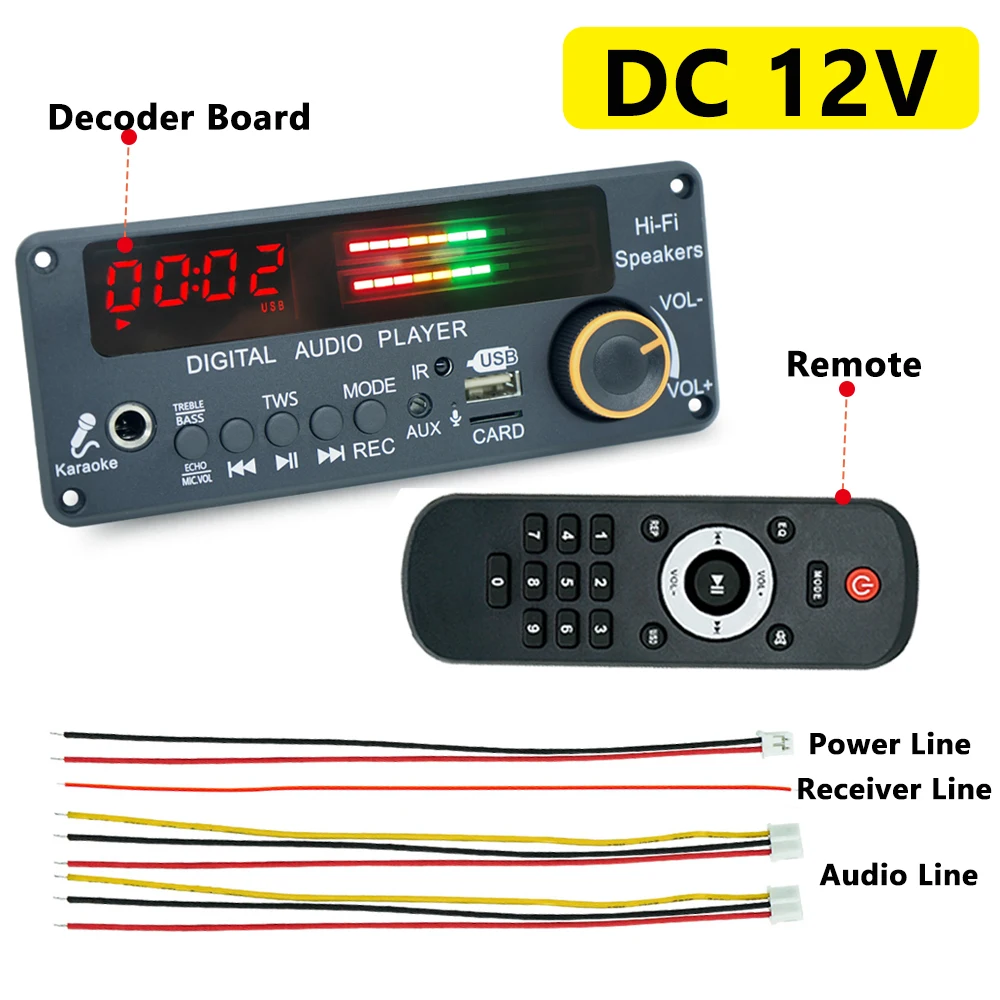 KEBIDU Bluetooth 5.3 MP3-Decoder-Board Auto TWS Kabelloser MP3-Player DC 12V DIY Home Audio Modul mit Mikrofon USB TF FM-Radio für Lautsprecher – Detail 9