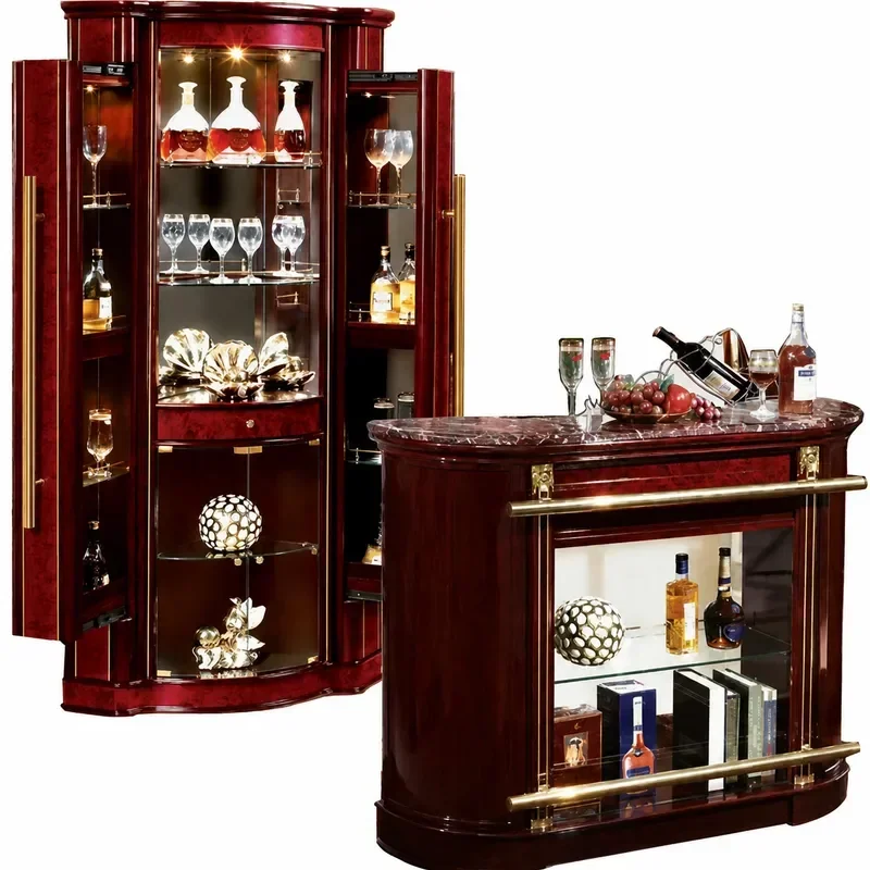 European Style Multi Purpose Storage Cherry Wood Wine Cabinet and Bar Two Piece Set Affordable Home Furniture