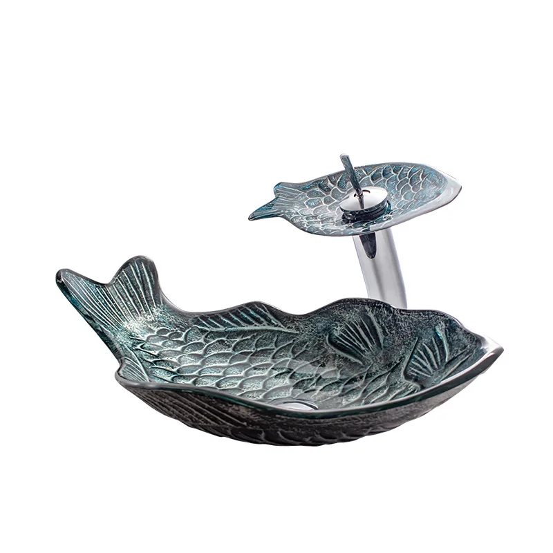 New tempered glass washbasin with carp shaped thin edge artistic platform basin, countertop basin, bathroom artistic basin