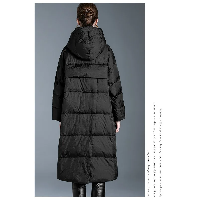 Luxo de alta qualidade acolchoado jaqueta quente inverno feminino puffer jaqueta longo pato branco para baixo trench coat tendência casaco com capuz