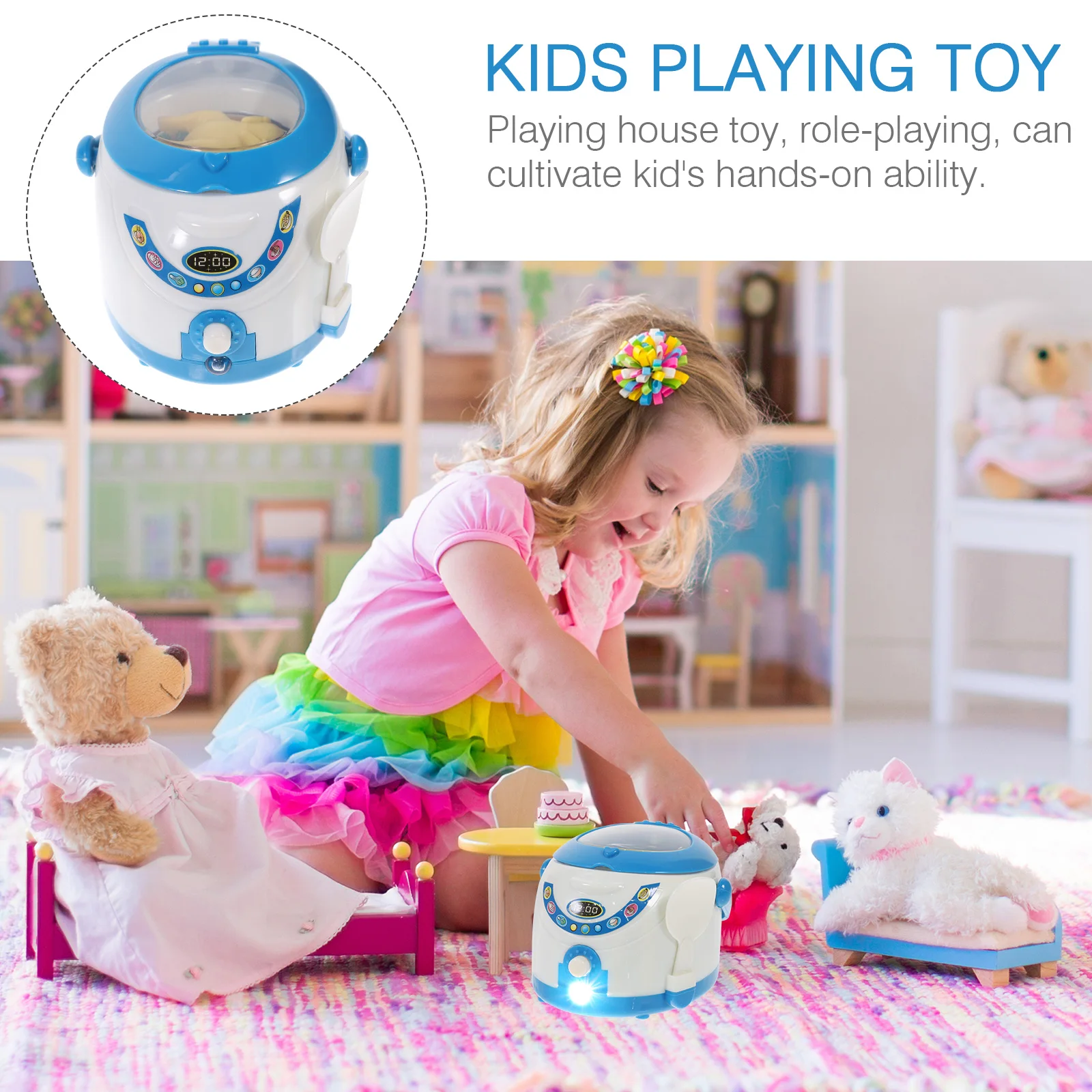 

Simulation Rice Cooker Toy Play Blue Miniature Funny Gift Cooking Toys for Kids