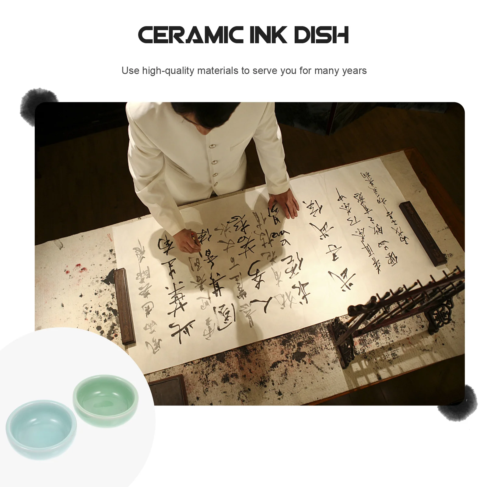 

2Pcs Ceramic Ink Brush Washers Lightweight Durable Color Mixing Tray Ink Dish for Writing Brush Home Sumi-Brush Washer