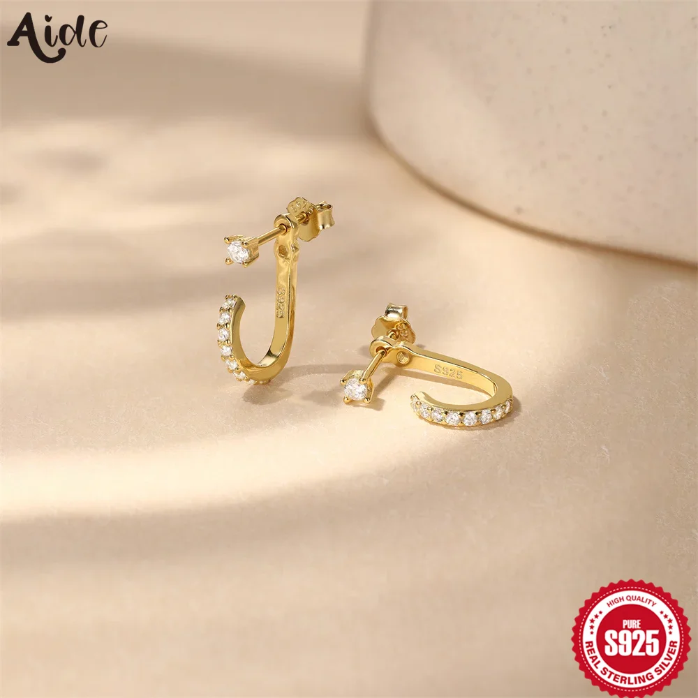 

Aide 925 Sterling Silver C Type Charm Stud Earrings for Women Exquisite Gold Piercing Earrings Luxury Anniversary Gift Jewelry