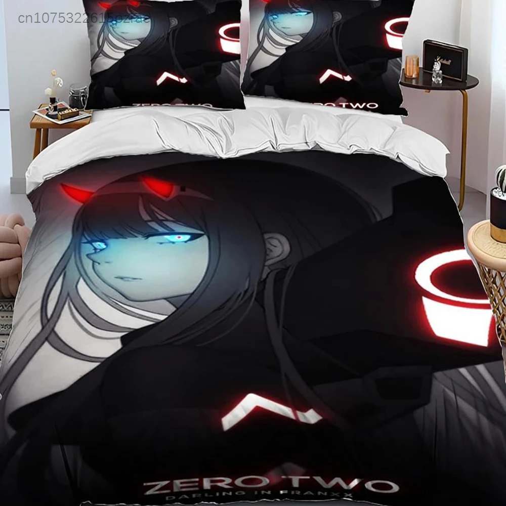 Zero Two DARLING In The FRANXX Cartoon Comforter Bedding Set,Duvet Cover Bed Set Quilt Cover Pillowcase,Queen Size Bedding Set