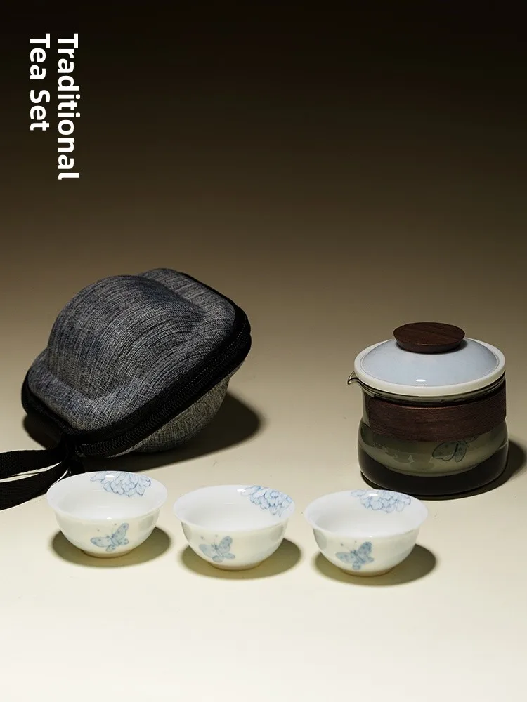 

Portable Outdoor Travel Tea Set Complete Set Car Mounted Ceramic Quick Guest Cup Home Office Use Simple Japanese Style