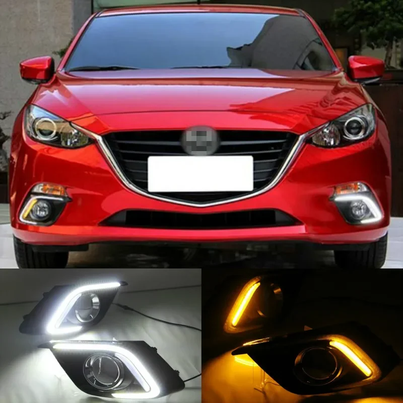 

1Pair DRL For Mazda 3 Axela 2014 2015 2016 Daytime Running Lights fog lamp cover headlight 12V Daylight with Yellow