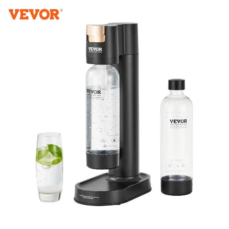 VEVOR Macchina Acqua Gassata, Macchina Acqua Gassata Soda per Carbonatazione Domestica con 2 Bottiglie in PET 1 Litro Senza BPA, Compatibile con Bombola di CO2 Avvitata da 60 Litri (Non Inclusa), Nera