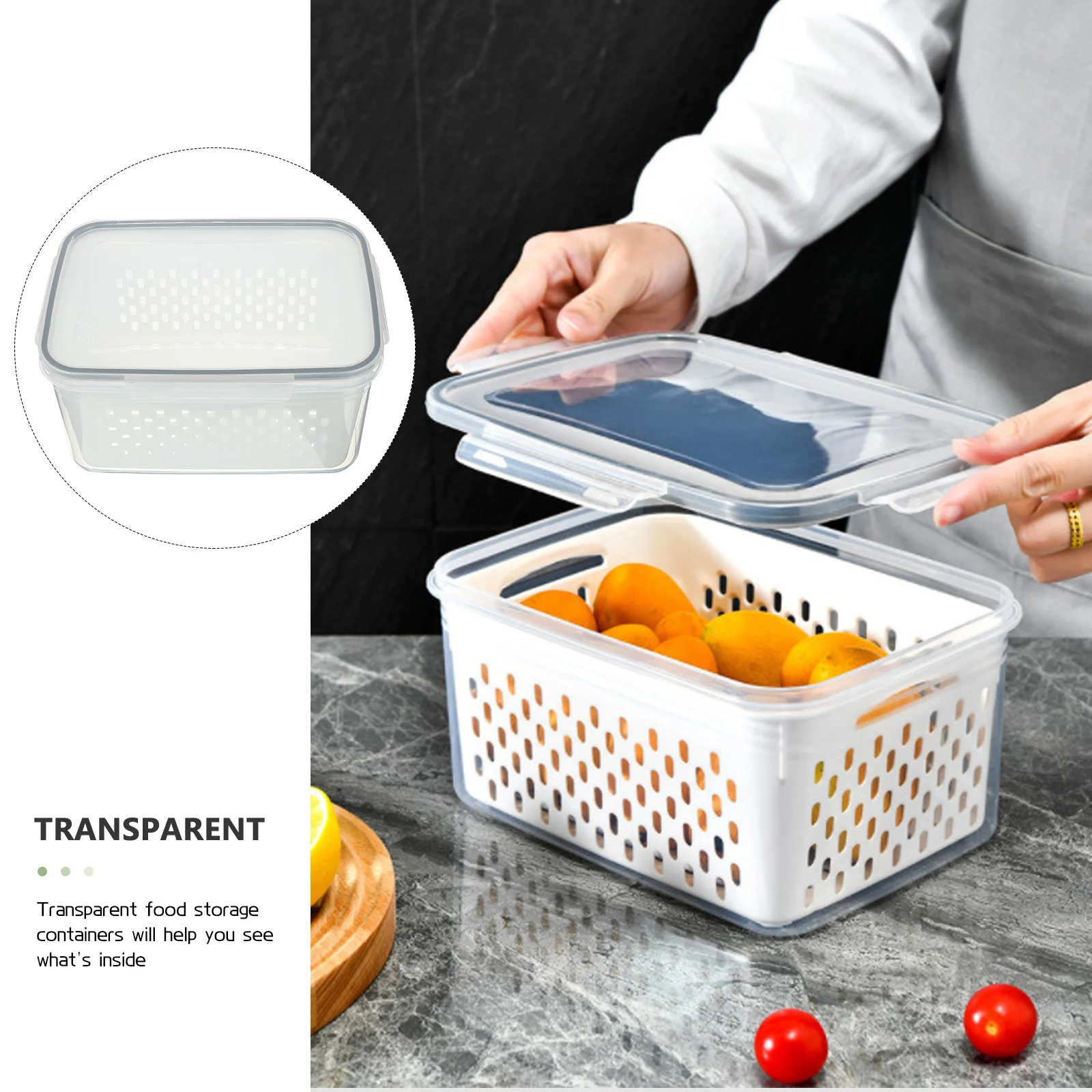 

1 Set Of Built-In Drain Basket Proof Locking Food-Grade Airtight Containers For Refrigerator Organizer Space-Saving Kitchen