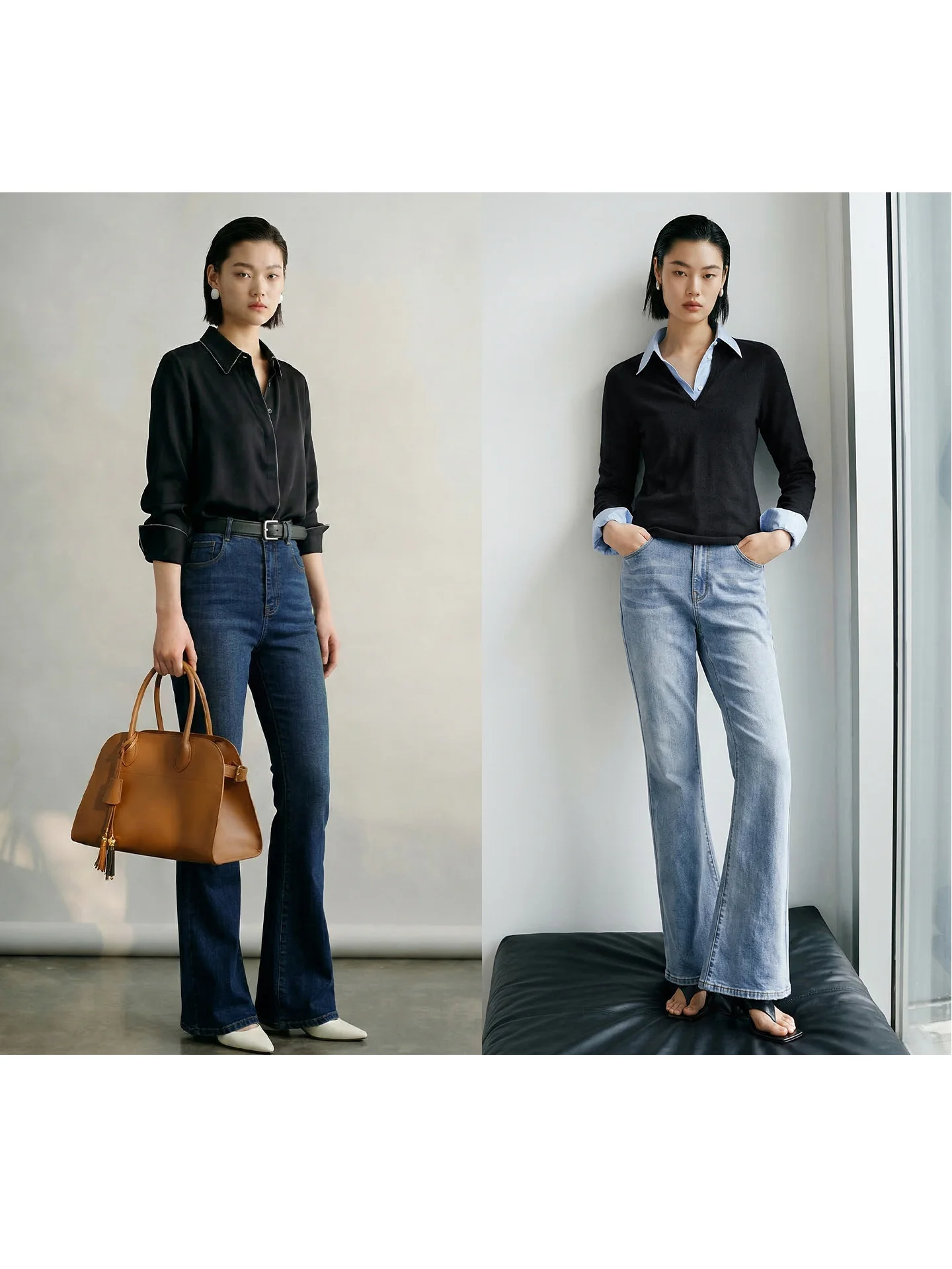 

Wind Home Narrow Crowd Handmade 2 Pieces Beautify Hip Leg Shape No Other 2 Colors Long Leg Bell Bottom Jeans KZ1260