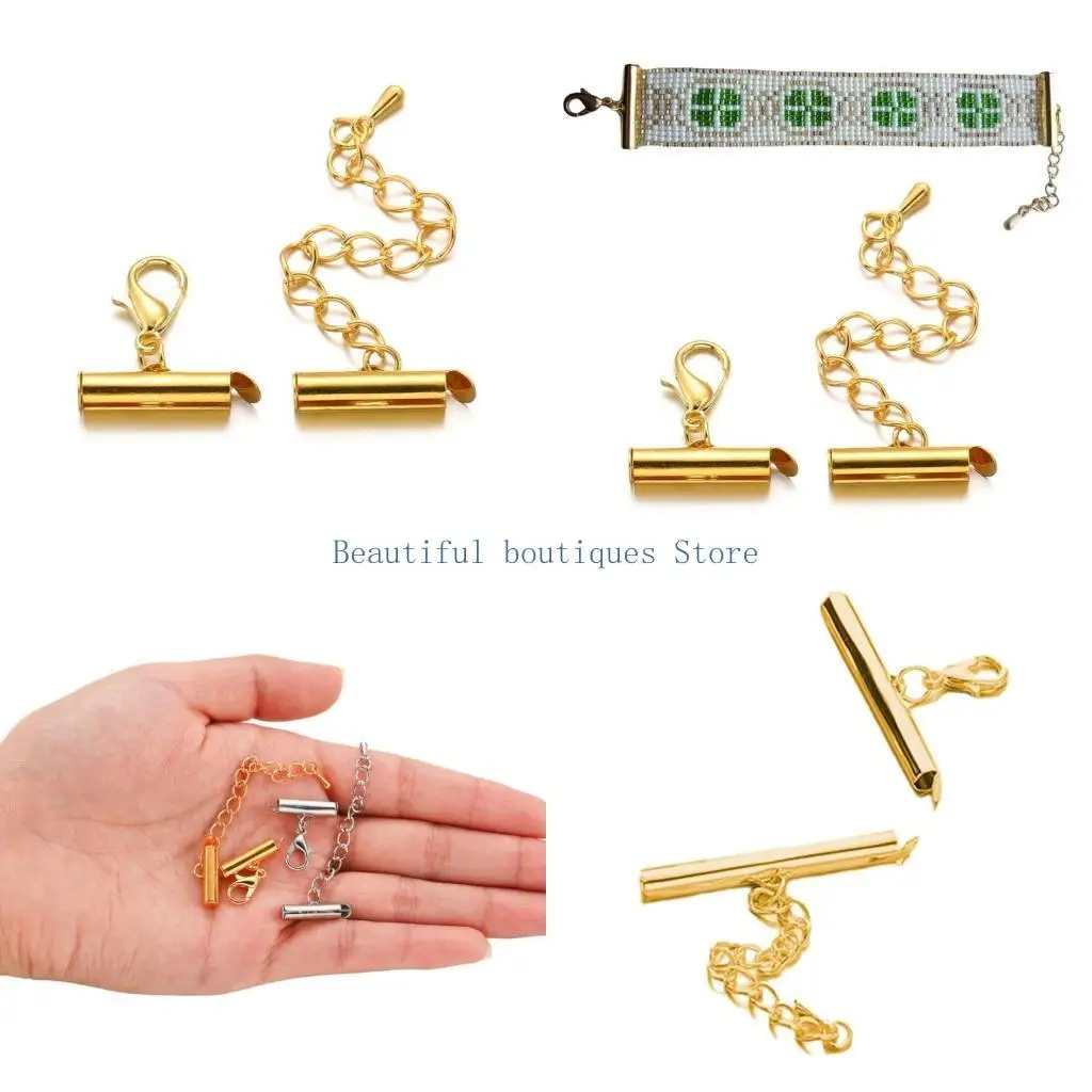 

U4LF 10 Set Durable Tubes Crimp End Caps Slider Clasp Buckles Jewelry Extending Chains Gift for DIY Jewelry Making Lover