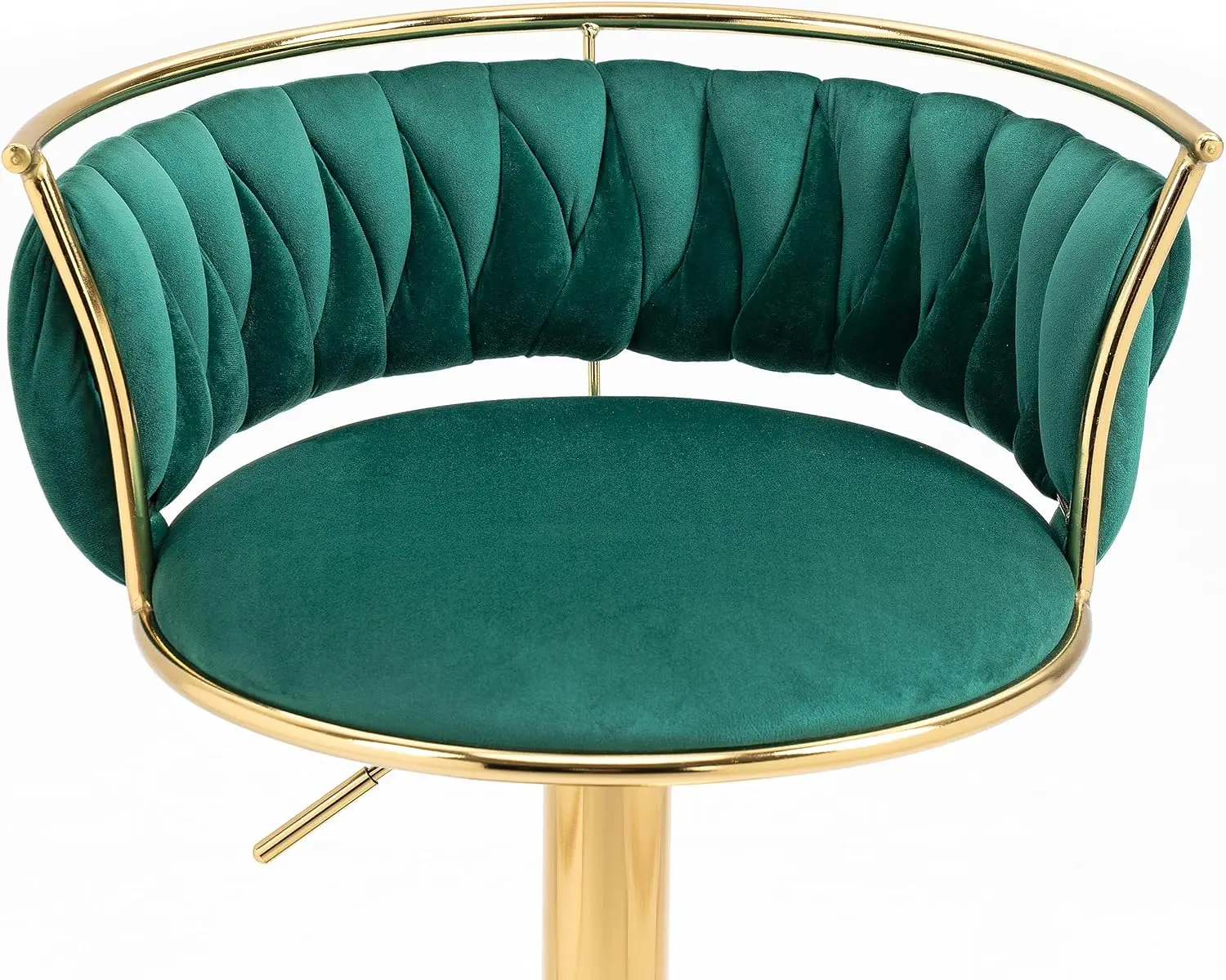 360 °   طقم كراسي بار دوارة مكونة من قطعتين، كراسي بار معدنية ذهبية مخملية قابلة للتعديل مع ظهر منسوج ومسند للقدمين، أخضر داكن