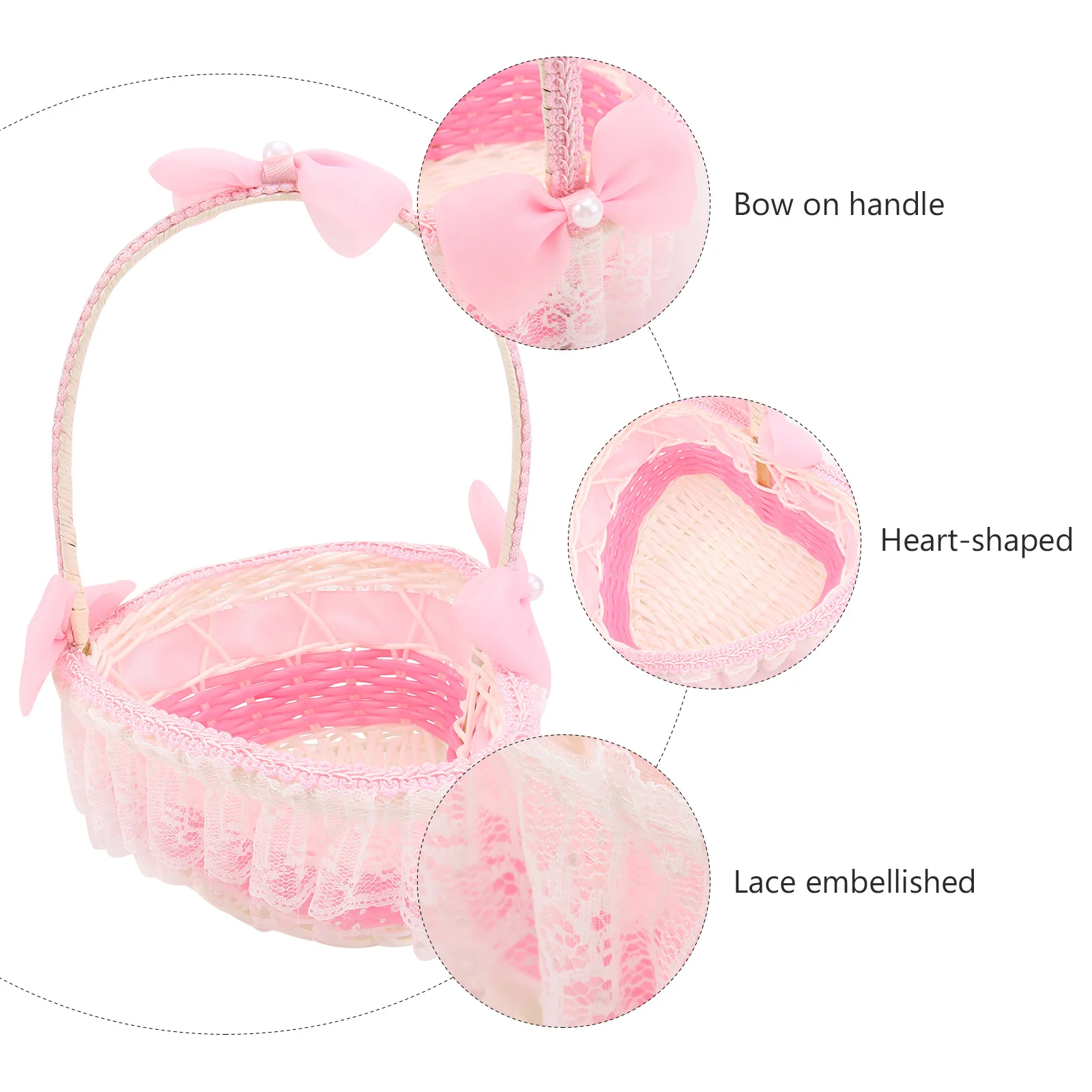 سلة زهور الزفاف على شكل قلب محمولة خفيفة الوزن وقابلة لإعادة الاستخدام لتزيين البتلة وحفلات الزفاف والولائم وتخزين الهدايا التذكارية