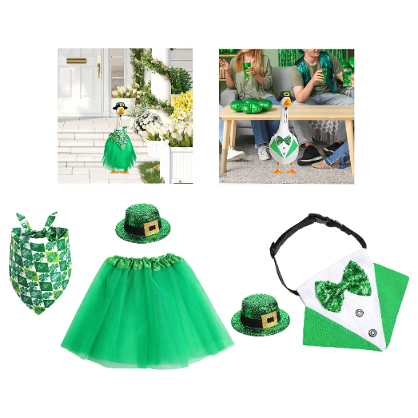 Goose Outfit Set Goose Clothes ST. Patrick's Day Multifunctional Yard Statue Costume Landscape Ornament for Porch Lawn Patio