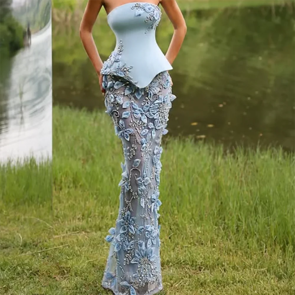 

Elegant Strapless Appliques Sleeveless Mermaid Formal Evening Dresses Birthday Party Prom Gowns Customized