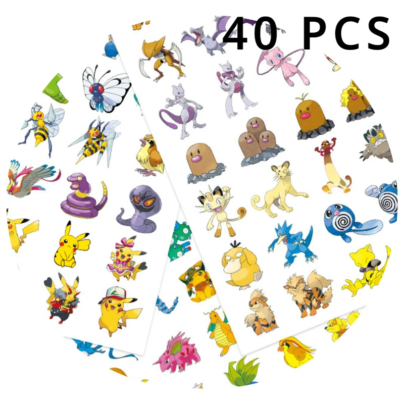 

40PCS Pikachu Anime Pokemon Stickers for Laptop Suitcase Skateboard Guitar Phone Cartoon Sticker Kid Gift Toys Car Decal