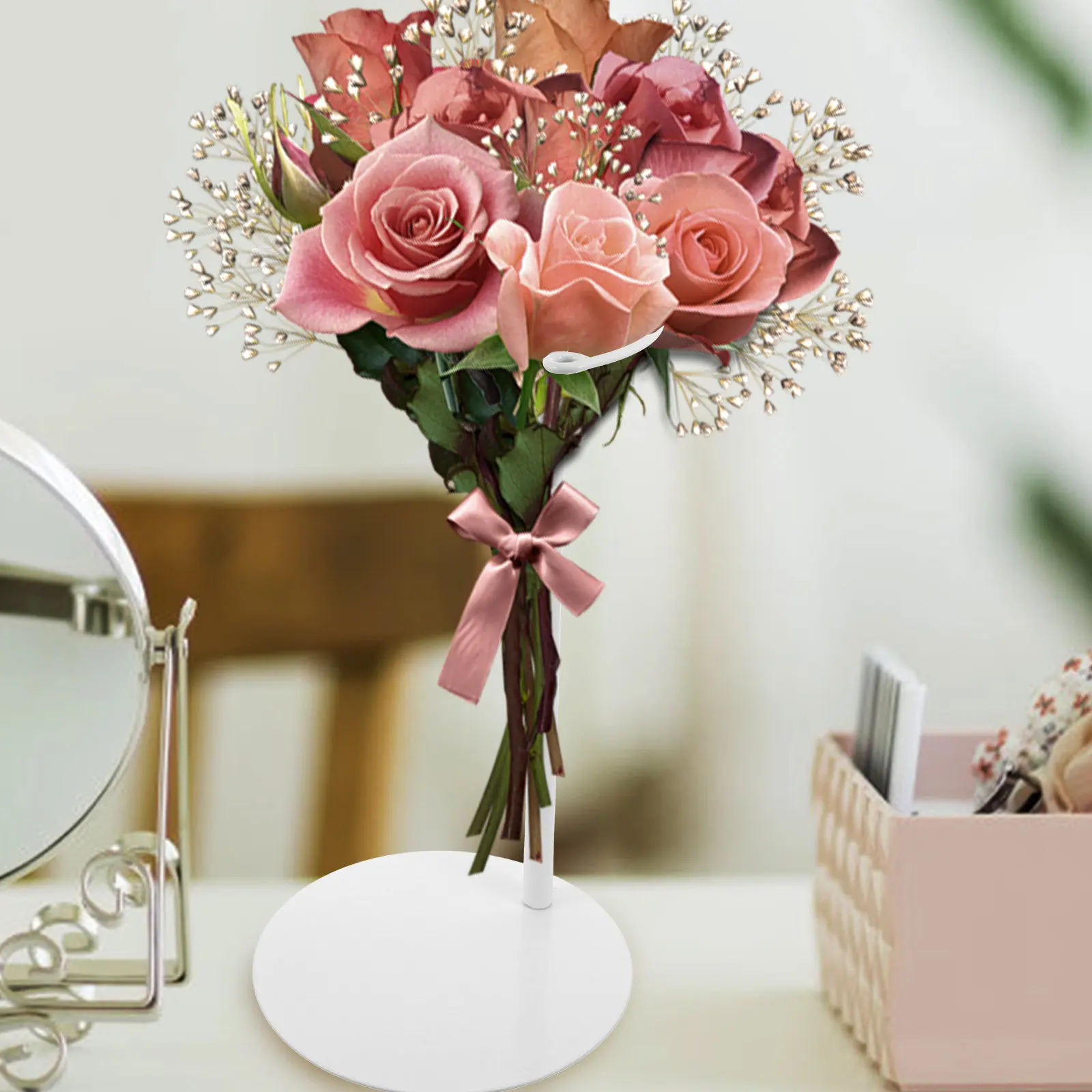 Adjustable Iron Bouquet Fixing Stand for Fresh Flowers Desktop Display Floral Centerpiece Riser Wedding Bouquet Holder Flower