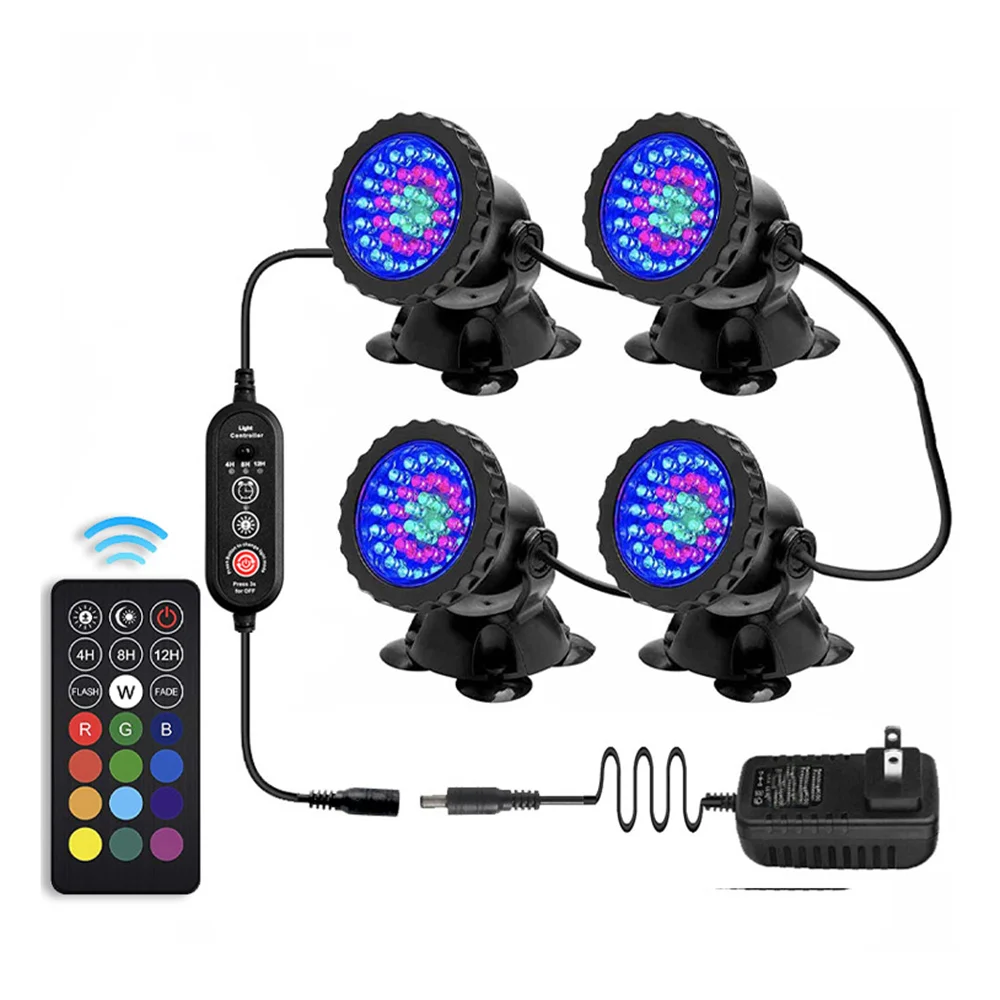 

Sunrise/Sunset Mode Pond Lights LED Underwater Fountain Lights 36LED Bulbs with Timer Remote Control Colors Changing Submersible