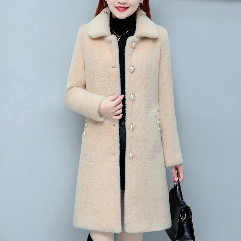 Mink Fleece Coat Women\'s Autumn Winter New Imitation Gold Mink Temperament Thicken Wool Jacket Female Slim Warm Parker Coats