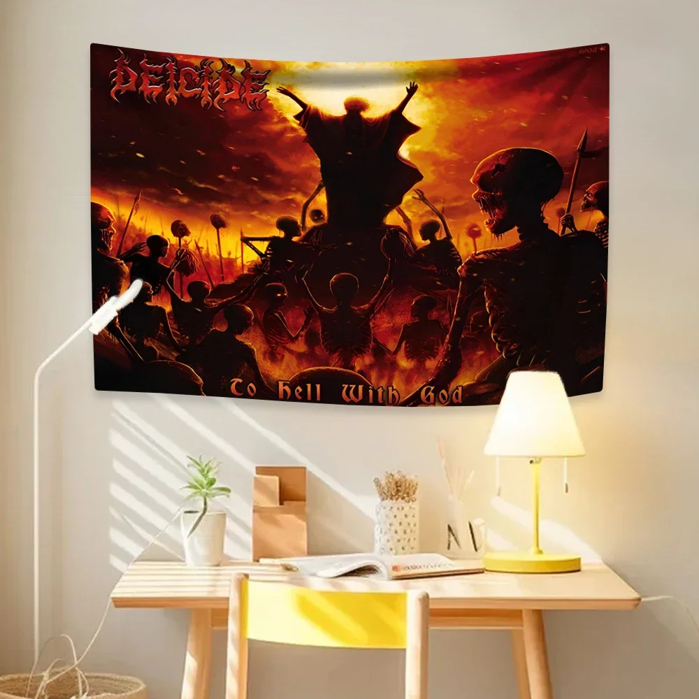 

Rock Music Death Metal Band Tapestry Deicides Printed Bedroom Or Home Decor Aesthetics Wall Hanging Covering Cloth Dorm Backdrop