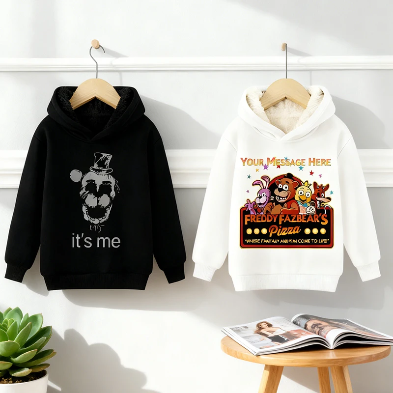 

Five Nights At Freddy's Children Lamb Fleece Hoodie Cartoon Anime Pattern Top Winter Soft Comfortable Warm Clothes Birthday Gift