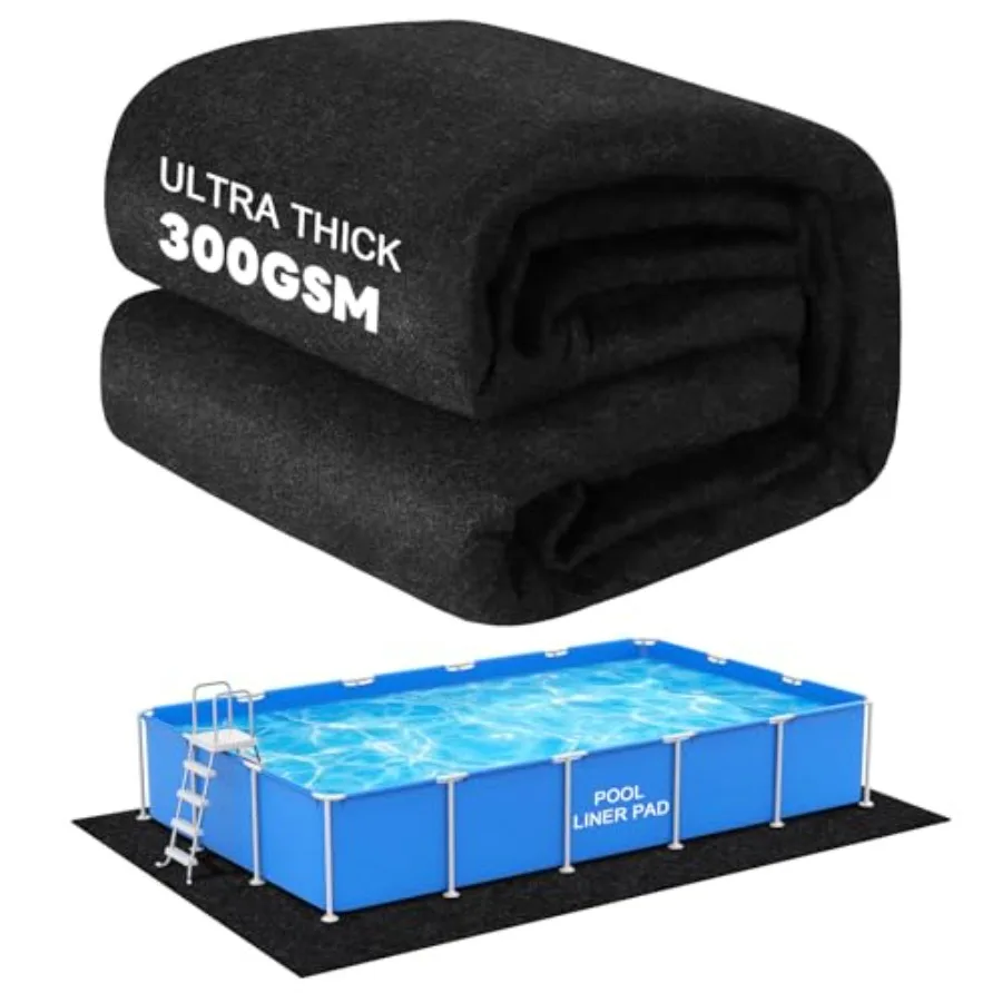 

Above Ground Pool Liner Pad, 12x24ft Rectangle, 300g/m Thick HDPE Material, Gray, Puncture-Resistant Durable for Effortless Ins