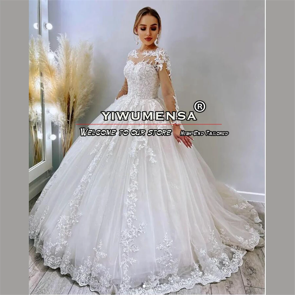 

Exquisite Princess Wedding Dresses Sparkling Beading Appliques Long Sleeves Bridal Gown Formal Banquet Dinner Party Bride Dress