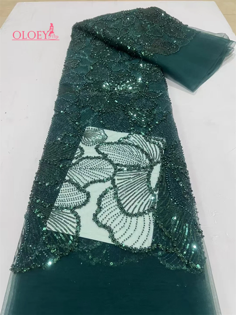 Najnowsza gorąca sprzedaż Moda Afryka Koronkowa tkanina Wysokiej jakości ręcznie robiona koronka z haftem z koralikami Cekiny Impreza na suknię ślubną