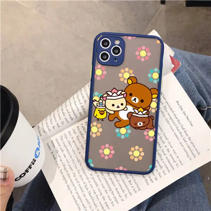 TOPLBPCS Cute Catroon Rilakkuma Phone Case for iPhone X XR XS 7 8 Plus 11 12 13 pro MAX 13mini Translucent Matte Case