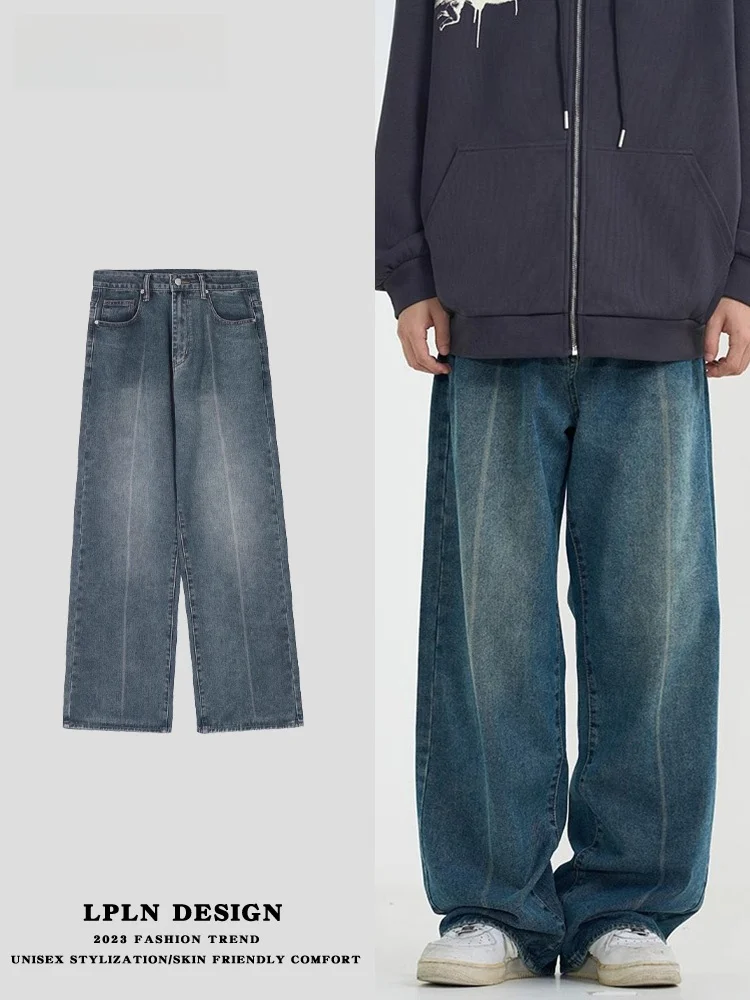 

LPLN High Waist Straight Leg Jeans Men's Street Sle Trendy Ins Old School Long Pants Casual Comfortable Anti-Bacterial