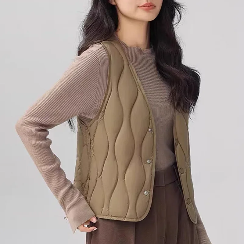 Frauen Daunenweste 90% weiße Entendaunen gepolsterte ärmellose kurze Jacken leichte Oberbekleidung Herbst Winter Westen Frau VT-346