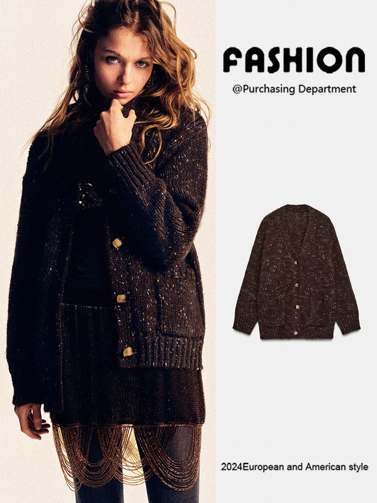 

Весенняя новинка: Женское свободное вязаное пальто с длинными рукавами и V-образным вырезом, модное короткое пальто для женщин