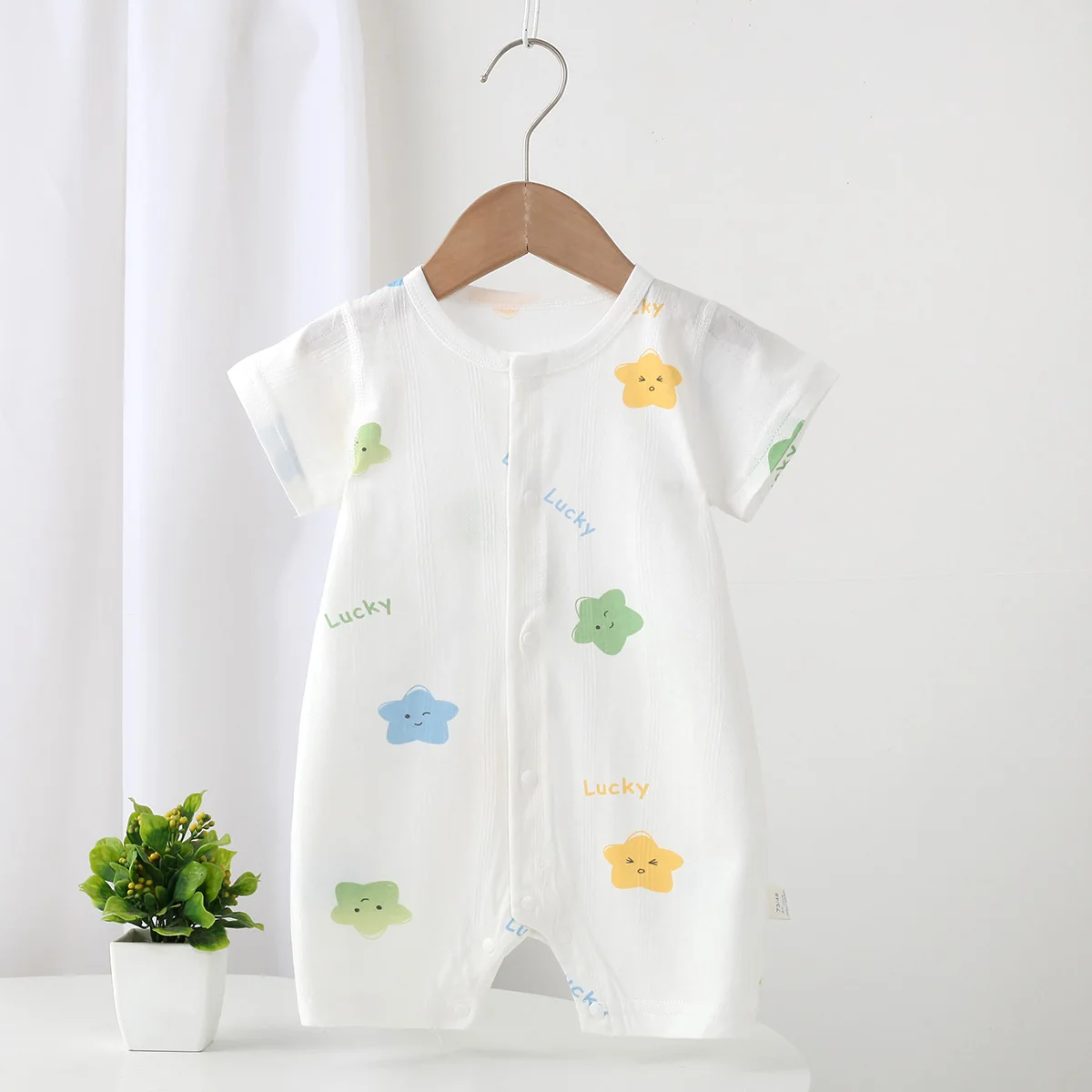 New Summer Baby Short Sleeve Romper Cartoon Star Print Newborn Cotton Onesie Skin Friendly Infant Closed Crotch Jumpsuit