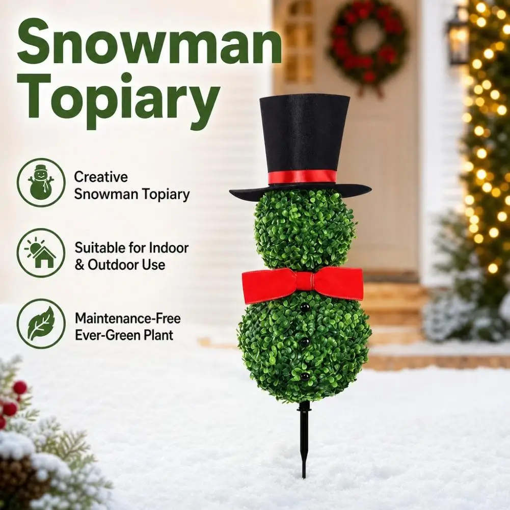 Luminous Double-layer Snowman Tree Ground Plug Artificial Snowman Topiary Stake Evergreen Fake Plant Christmas Garden Decoration