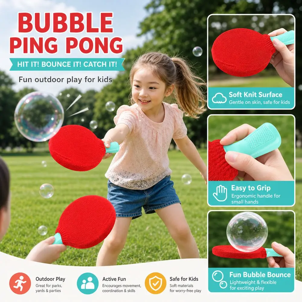 New ABS Bubble Paddle Game Lightweight Portable Manual Bubble Blowing Knitted Racket Covers Bubble Maker Parent-Unisex Games