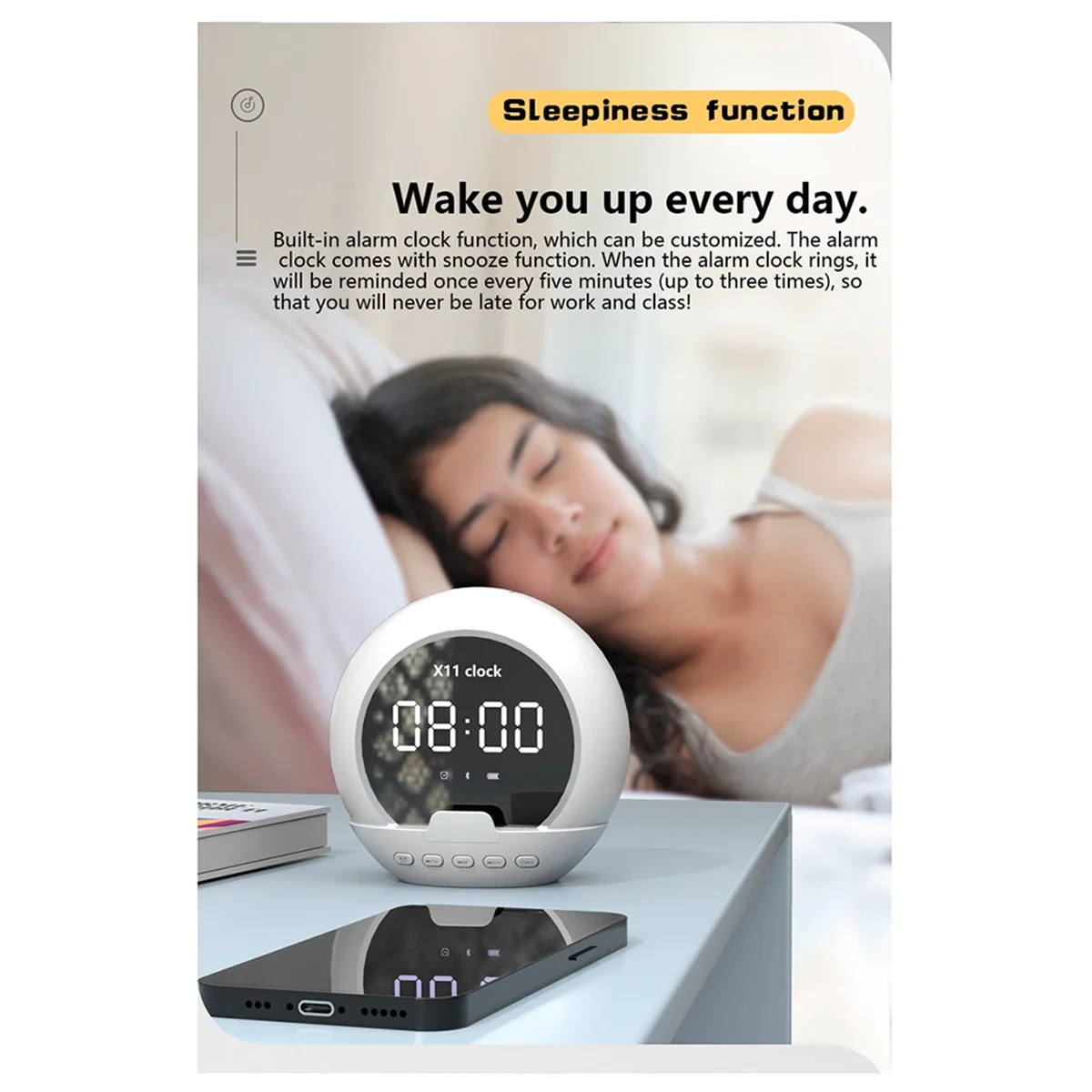 X11 Clock Bluetooth Speaker LED Digital Display Alarm Clock TWS Stereo Bass Desktop Portable - White