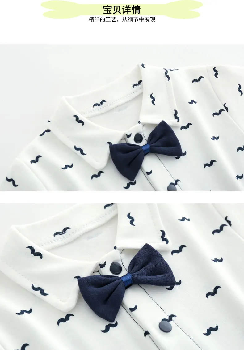 0-1 Jahr Neugeborener Junge Gentleman-Stil Fliege Baby-Strampler Langarm-Overall für Jungen Einjährig – Detail 7