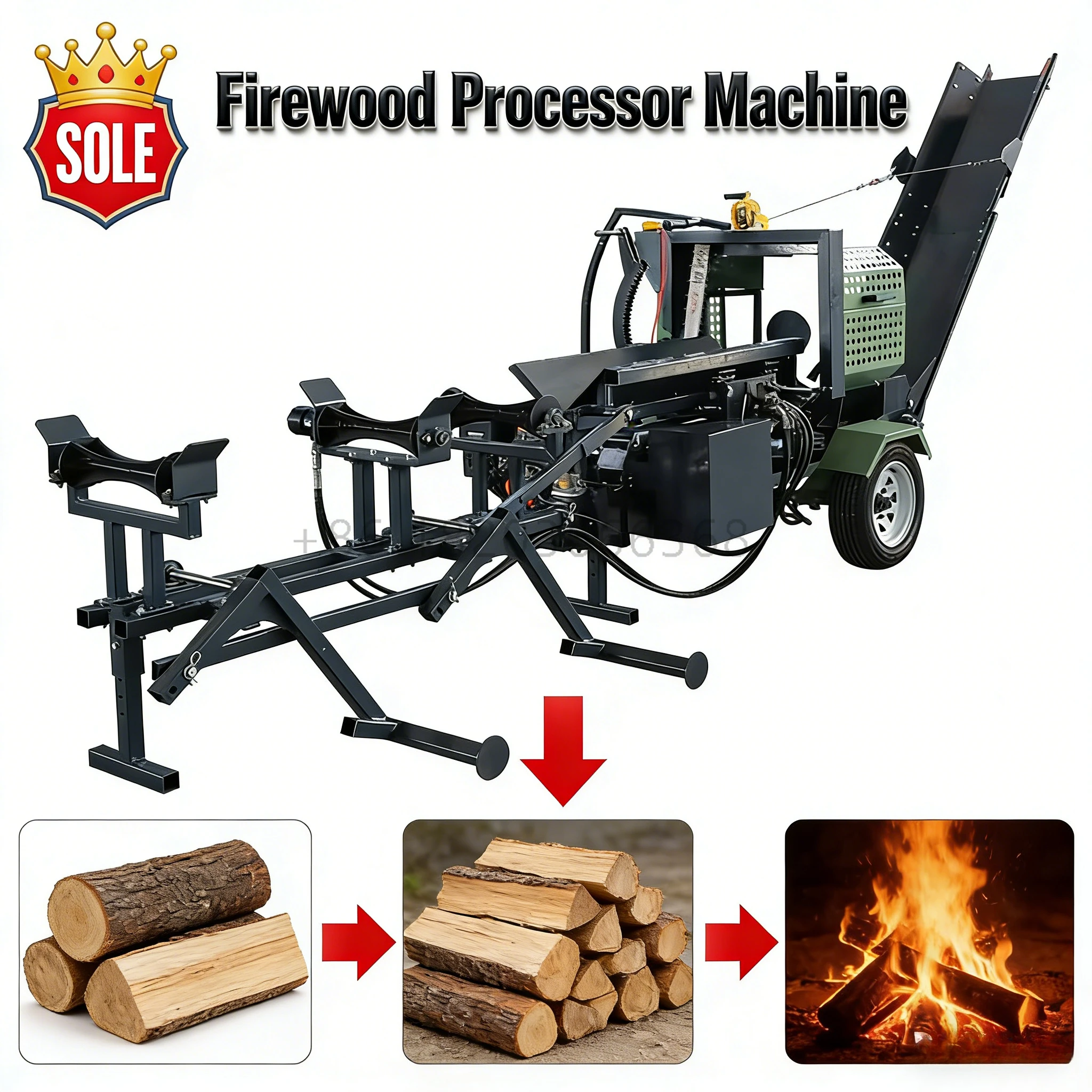 Customized Factory Direct Sales 15T Hydraulic Wood Processor Firewood Cutter And Splitter Firewood Processor Machine Manual Feed