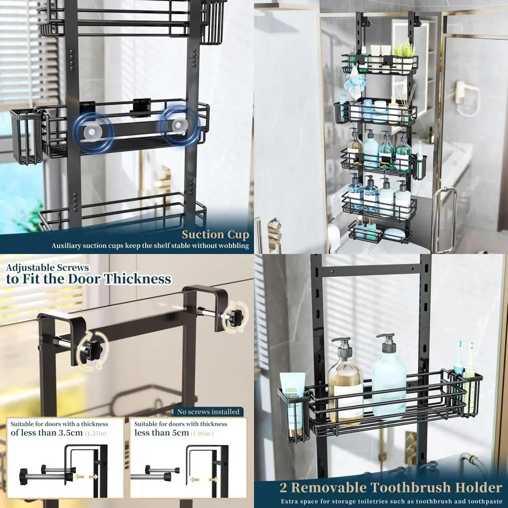 

Органайзер для душа над дверью - 5-ярусный регулируемый подвесной органайзер с 2 держателями для зубных щеток и 4 крючками, нержавеющий органайзер
