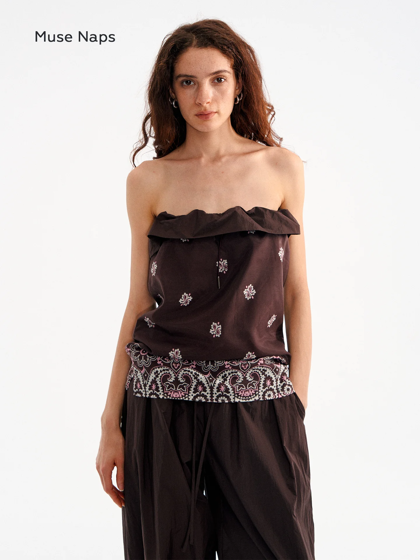 Muse Naps Holiday Style Drawstring Two-Way Wear Floral Print Tube Top Half Skirt Loose Fit Spring Commute Thin Fabric
