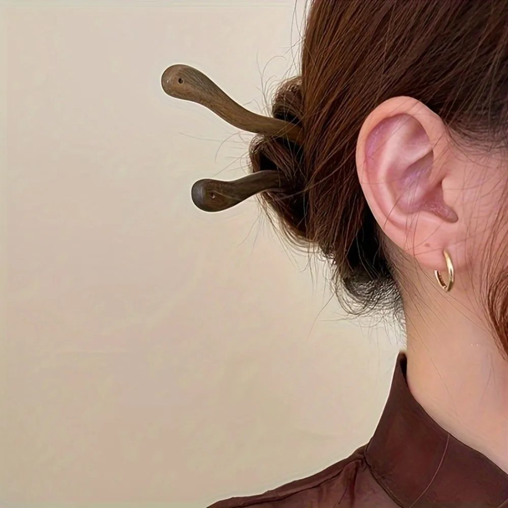 1/4 قطعة دبوس شعر خشبي متموج متعدد الألوان نسيج الخشب الطبيعي تصميم ريترو بسيط متوفر بألوان متعددة شعر يومي #1