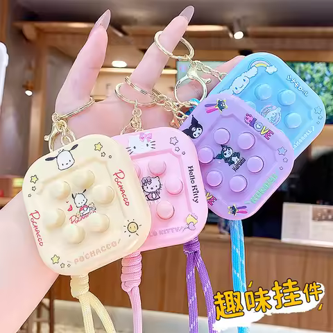 Kawaii Hello Kitty Fingertip Keychain Stress Relief Push Toy Cartoon Bag Pendant Creative Mini Gift for Kids and Friends