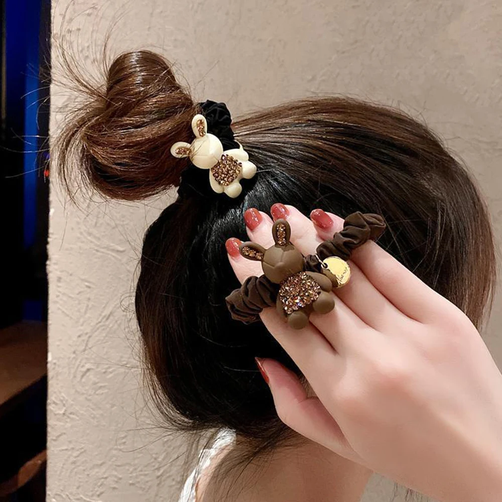 الفاخرة كريستال الشعر حبل لطيف الكرتون أرنب العلاقات الشعر فتاة عالية ذيل حصان رئيس الحبال مطاطا عصابة رأس النساء إكسسوارات الشعر #4