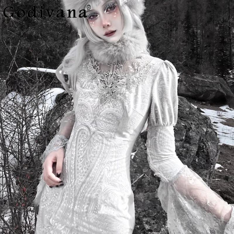 원래 크리스마스 로리타 파티 드레스 여성 고딕 높은 허리 자카드 벨벳 할로윈 드레스 여성 카니발 Cheongsam 드레스