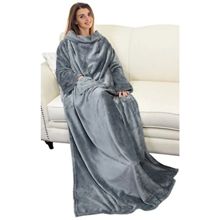 

Wearable Blanket with Sleeves and Pocket, Cozy Soft Fleece Mink Micro Plush Wrap Throws Blanket Robe for Women and Men, Gift fo