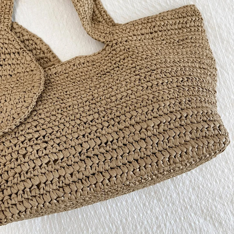 Elefantenförmige Raffia Handgewebte Strohtasche, Damen Schultertasche, Sommer Strand Urlaub Seaside Casual Tragetasche, Leichtgewichtig – Detail 5