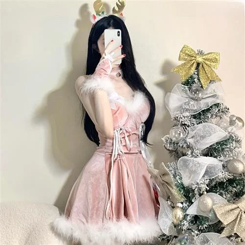 Sexy Cosplay Pink loween Pure Desire Elf Maid orm Cisas New Year Deer Costume Women's Dr Korean Velvet Material