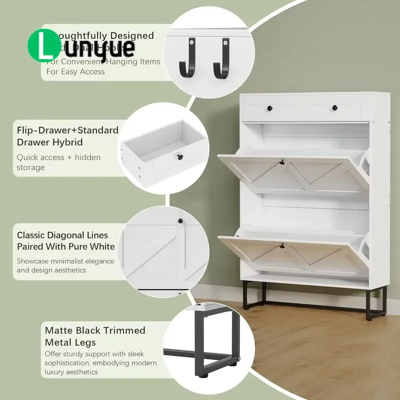 Narrow Shoe Cabinet Freestanding Shoe Rack for Foyer Corridor with Adjustable Shelves Space Saving Storage Organizer