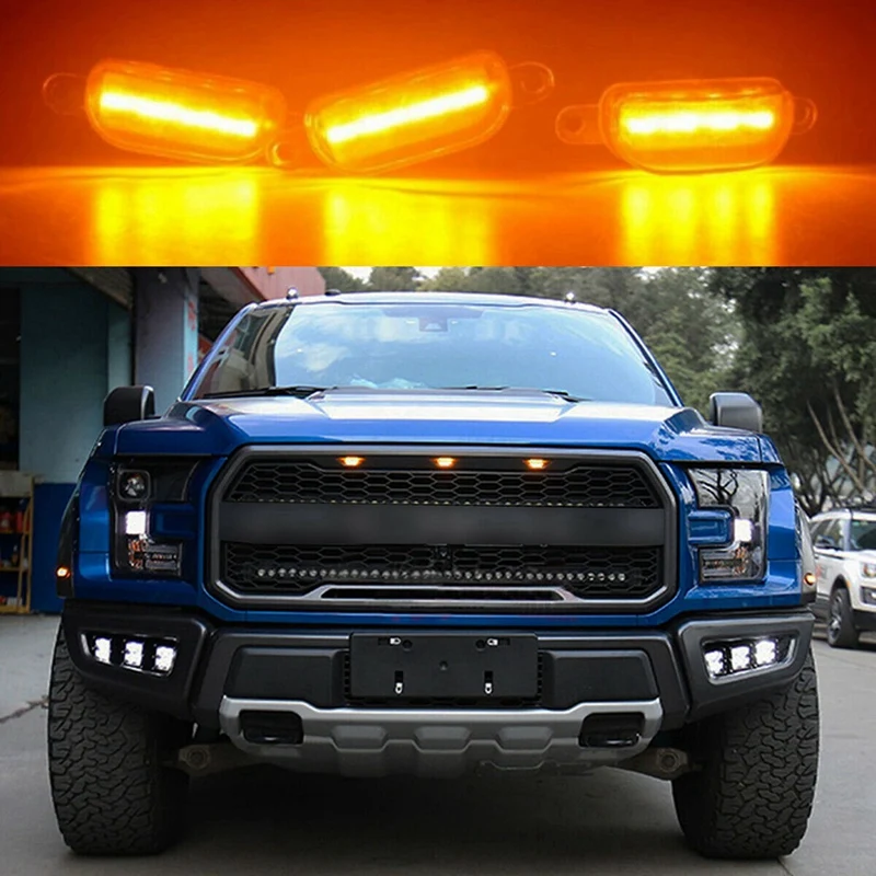 18X Smoked Lens Amber LED Front Grille Running Lights Lamps For Ford F-150 Raptor