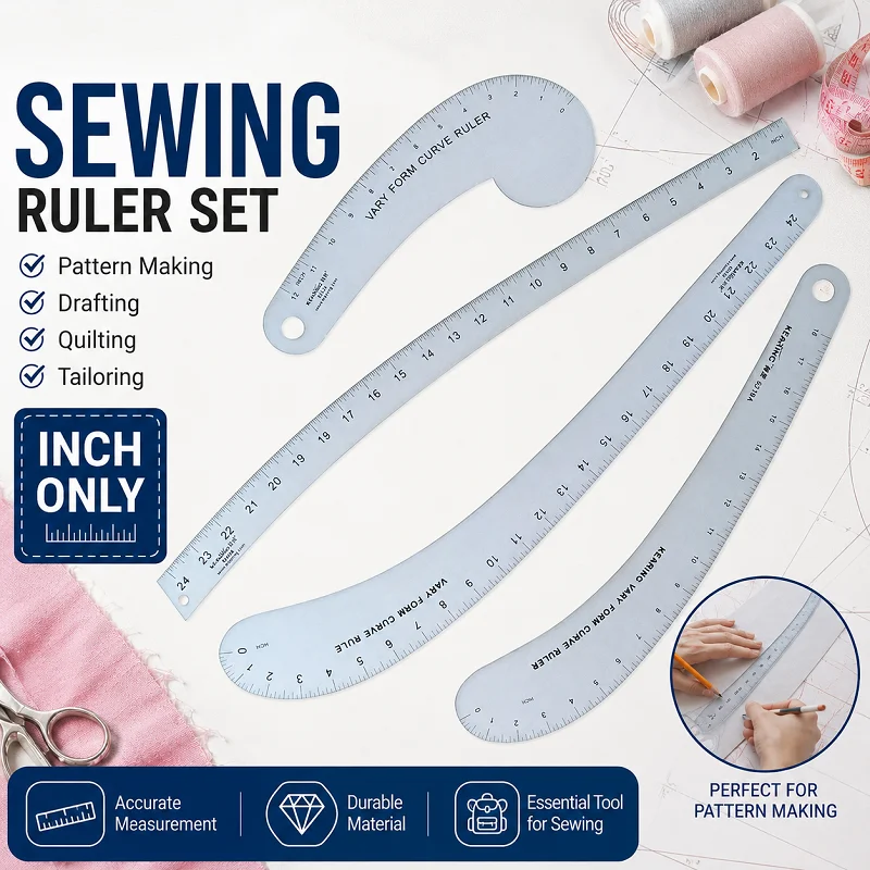 Sewing Ruler Set Inch French Curve Ruler Hip Curve Pattern Making Measuring Tools for Quilting Tailor Drafting